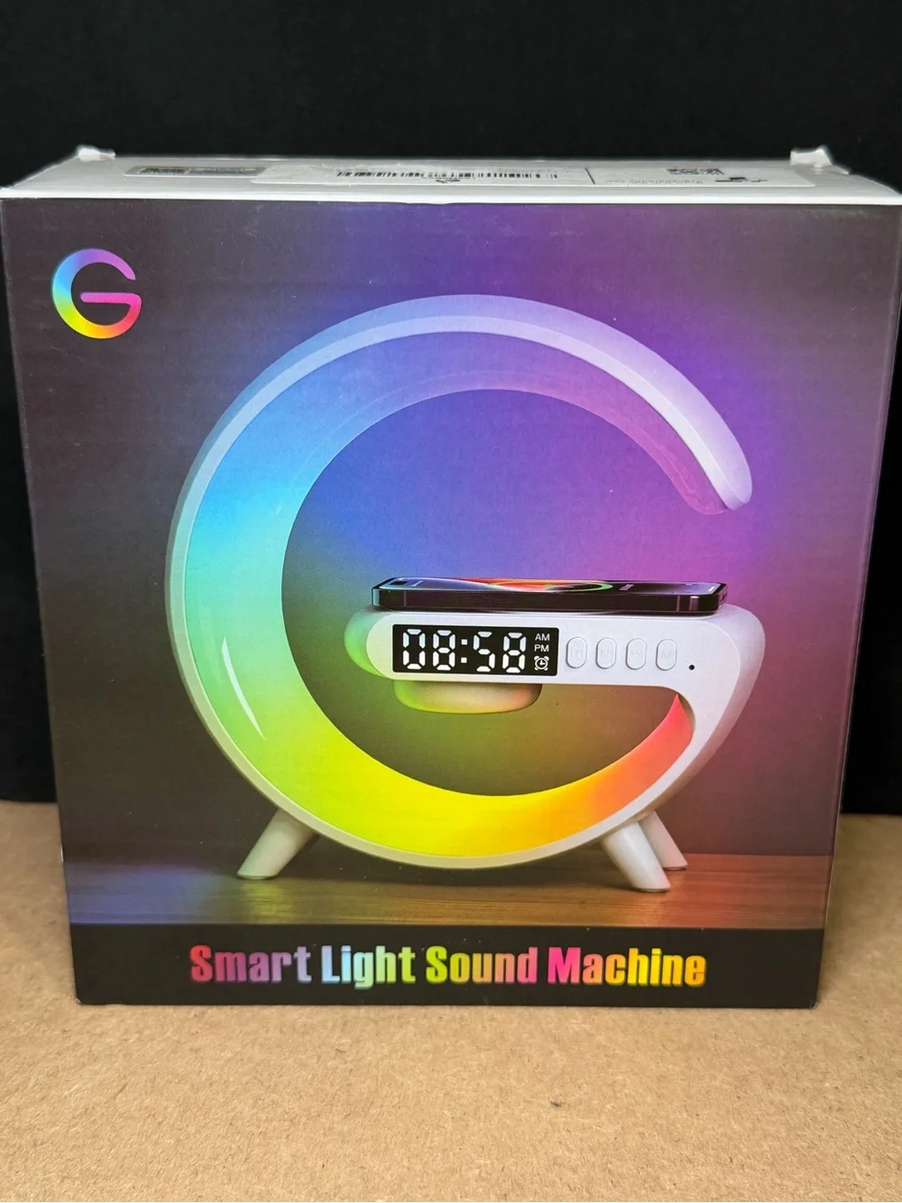 G Shape Wireless Charger Lamp RGB Light Bluetooth Speaker Open Box Never Used